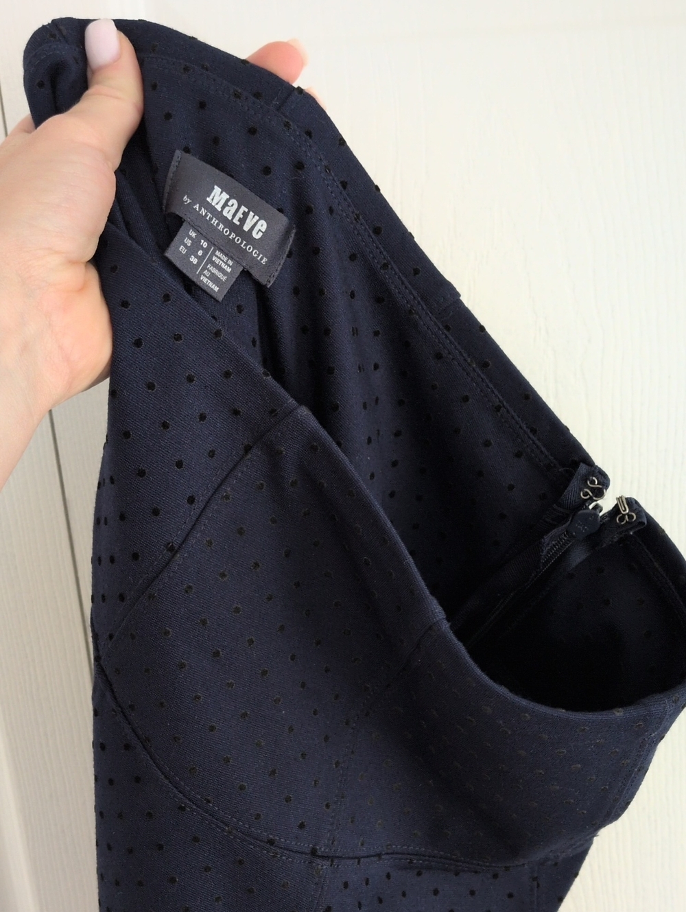 Maeve Navy A Line Skirt with Subtle Black Dot Texture